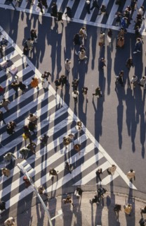 JAPAN, Honshu, Tokyo, Busy pedestrian crossing seen from above