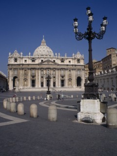 ITALY, Lazio, Rome, St Peters Square with traditional lampost in the foreground