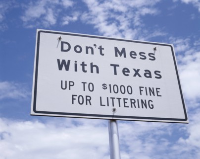 USA, Texas, General, Sign reading Don't Mess with Texas with light cloud and blue sky beyond