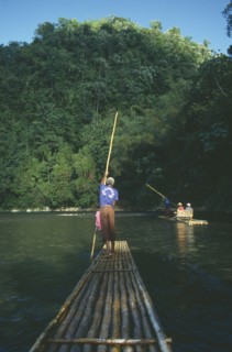 WEST INDIES, Jamaica, Rio Grande, Tourists being taken on rafts down the river
