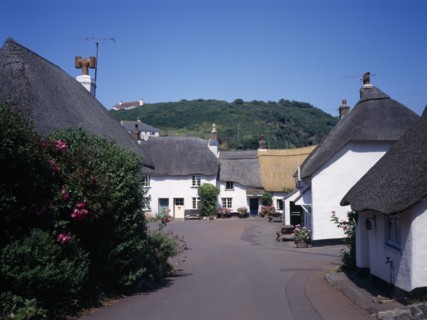 ENGLAND, Devon, Hope, Thatched cottages in village centre.