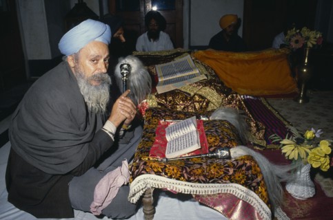 INDIA, Patna, Continuous reading of the Guru Granth Sahib Sikh holy book.