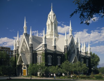 USA, Utah, Salt Lake City, "Mormon Assembly Hall building,white,trees "