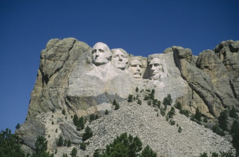 USA, South Dakota , Mount Rushmore, "National Memorial with carved faces of former presidents
