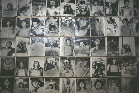 CAMBODIA, Phnom Penh, Tuol Sleng Museum.  Photographs of victims of the Khmer Rouge.