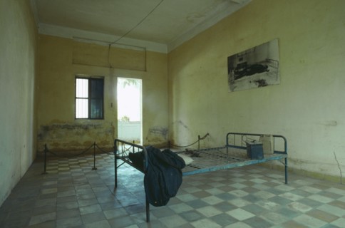 CAMBODIA, Phnom Penh, Tuol Sleng Museum.  Torture room inside former school used by the Khmer Rouge