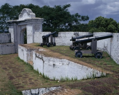 MALAYSIA, East Coast, Malacca, "St Johns Fort, remains of Dutch fort, white walled bastion,canons "