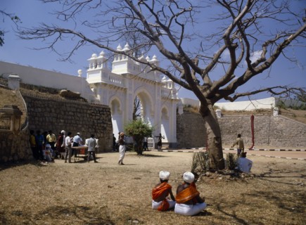 INDIA, Karnataka, Mysore, "Maharaja’s Palace.  Exterior wall and white, carved and decorated