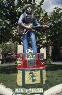 WEST INDIES, Jamaica , Kingston, Statue outside Bob Marley Museum.
