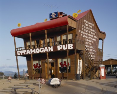 AUSTRALIA, New South Wales, Near Albury, Ettamogah Pub an unusual timber building with a red roof