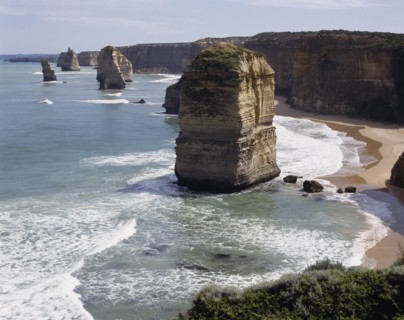 AUSTRALIA, Victoria, Great Ocean Road, The Twelve Apostles along the rocky coastline with sandy