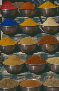 EGYPT,  , Luxor, Bowls of herbs and spices on market stall