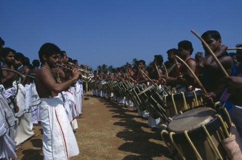 INDIA, Kerala , Trichur , Musicians playing at Great Elephant March.