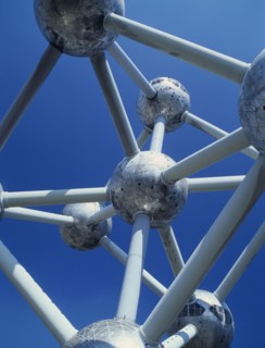 BELGIUM, Brabant  , Brussels, "Detail of the Atomium. There are nine steel spheres, housing