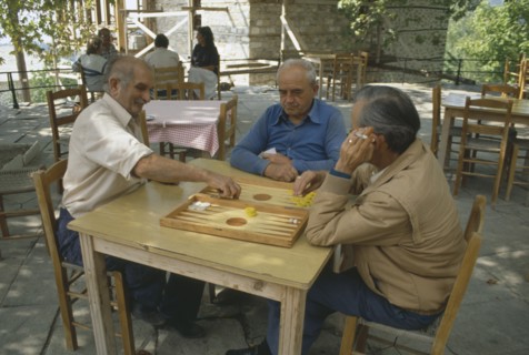 GREECE, Daily Life, Men Playing Backgammon outydoors