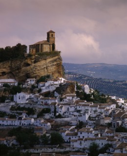 SPAIN, Andalucia, Granada Province, "Montefrio, general view of hillside town with white houses &