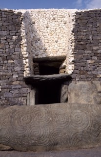 IRELAND, County Meath, Newgrange, Entrance to Prehistoric Burial Site in the Boyne Valley with