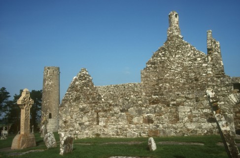 IRELAND, West Meath, Clonmacnoise, Ruins of 9th or 10th Century Monastery in the Shannon Valley