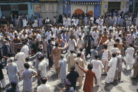 PAKISTAN, N W Frontier Province, Peshawar , "Mohurrum Festival.  Men beating their chests durring