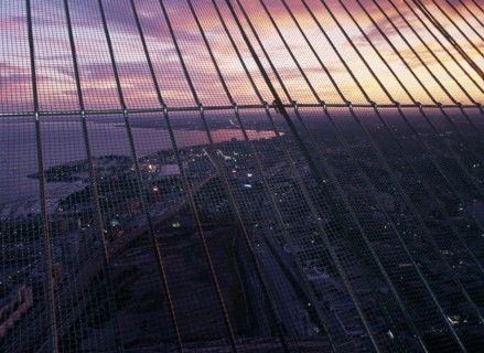 CANADA, Ontario  , Toronto, View towards Niagara from the top of the CN Tower at sunset.
