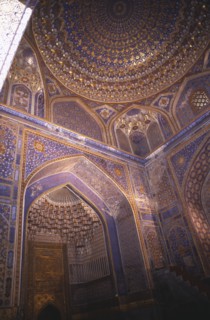 UZBEKISTAN , Samarkand, Registan, Tillya Kari Mosque interior of the elaborately decorated Dome and