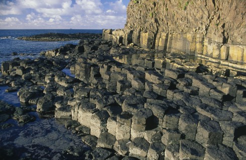 SCOTLAND, Isle Of Mull, Basalt rock formations on the coastline