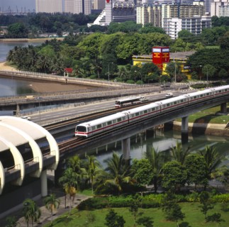 SINGAPORE, MRT Nr Kallang, MRT Mass Rapid Transport Train Nr Kallang Station On Kallang River. Road