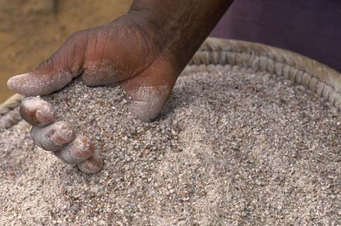 SOUTH AFRICA, KwaZulu-Natal , Shakaland , "Eshowe.  Zulu beer making, detail of a hand in a basket