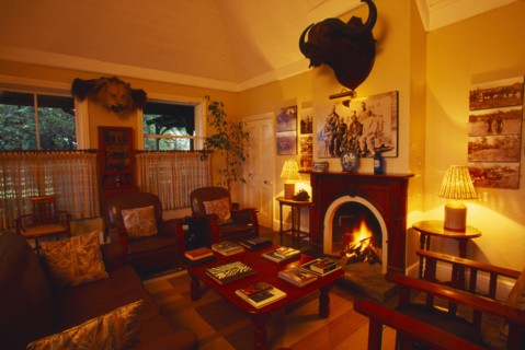 SOUTH AFRICA, Mpumalanga, Malamala Game Reserve, "Kirkman's Camp Interior of Palour, stuffed animal