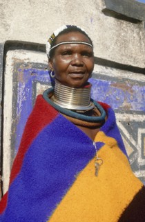 SOUTH AFRICA, KwaZulu Natal, Mpumalanga, Portrait of an Ndebele woman in traditional dress and