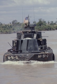 VIETNAM, Vietnam War, 1969, US Navy Monitor gunboat