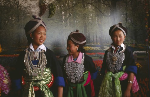 LAOS, Tribal People, Hilltribe women in traditional dress.