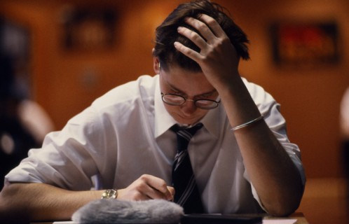 EDUCATION, Secondary, Exams, Student taking  A level examination. GCSE