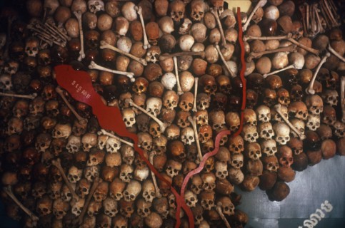 CAMBODIA, Phom Pehn, Map of Cambodia made from the bones of victims of the Khmer Rouge Tuol Sleng