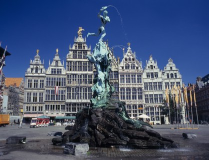 BELGIUM, Flemish Region, Antwerp, "The Brabo Fountain and north side of the Main Square, Grote