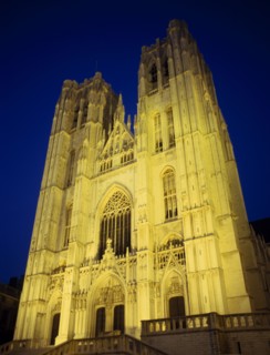 BELGIUM, Brabant, Brussels, "The Saint Michael, Saints Michel, and Gudule Cathedral illuminated at