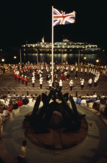 BERMUDA, Music, Band of the Bermuda Regiment performing Beat the Retreat a musical call under