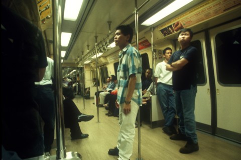 SINGAPORE, Transport, Passengers standing in MRT Mass Rapid Transport train carriage