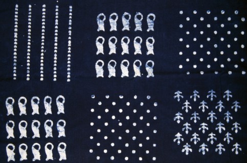 INDIA, Rajasthan , Art and Crafts, Detail of blue and white block printed fabric.