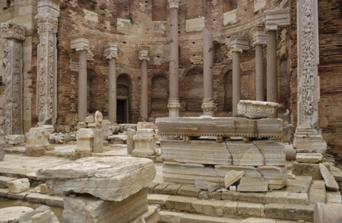 LIBYA ,  , Leptis Magna, Roman ruins of the Severan Basilica dating from the 3rd century