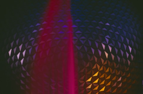 USA, Florida, Orlando, Walt Disney World Epcot Center Spaceship Earth at night with illuminated
