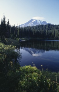 USA, Washington, Skamania, Mount St Helens National Volcanic Monument. View over lake toward the