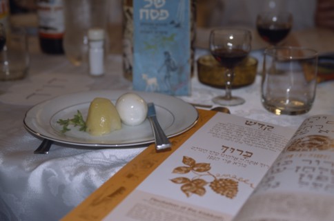 ISRAEL, Haifa , Passover, Plate of passover food on table