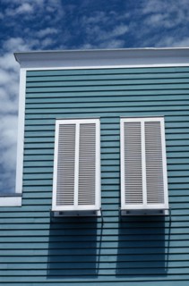USA, Florida, Key West, Building exterior with detail of shutters on windows