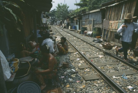 THAILAND,  , Bangkok, Klong Toey Slums housing along rail track