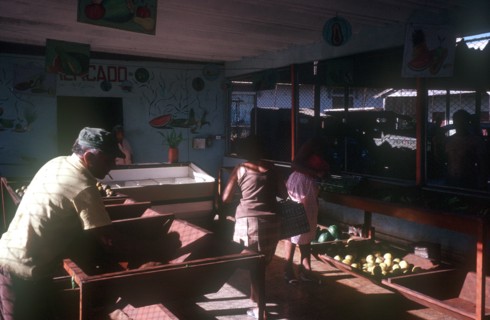 CUBA, Ciego de Avilar, Sparse fruit shop with customers