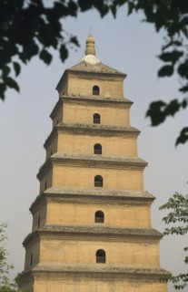 CHINA, Shaanxi, Xian, Big Goose Pagoda seen through trees