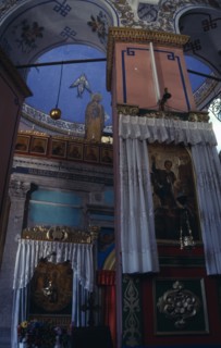 ISRAEL, Jerusalem, "Ethiopian Church interior. columns, dome, icons on walls"
