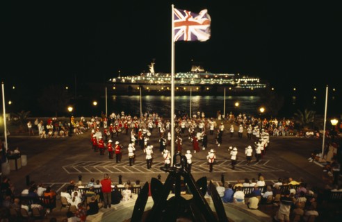 BERMUDA, Music, Band of the Bermuda Regiment performing Beat the Retreat a musical call under