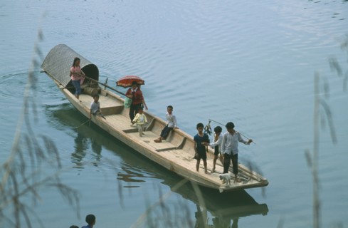CHINA, Transport, Ferry, Passenger Ferry Crossing River with people standing